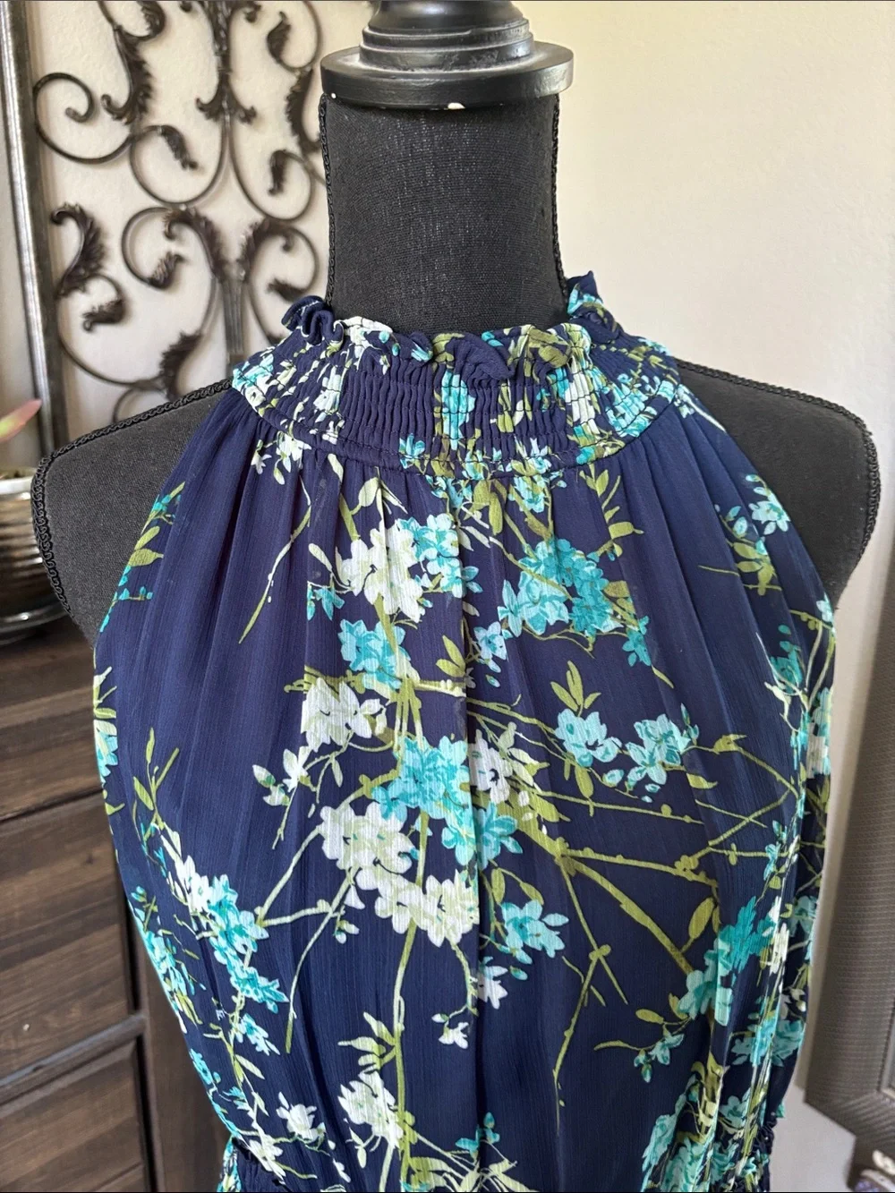 Navy Floral Halter Maxi Dress - Picture 4 of 4